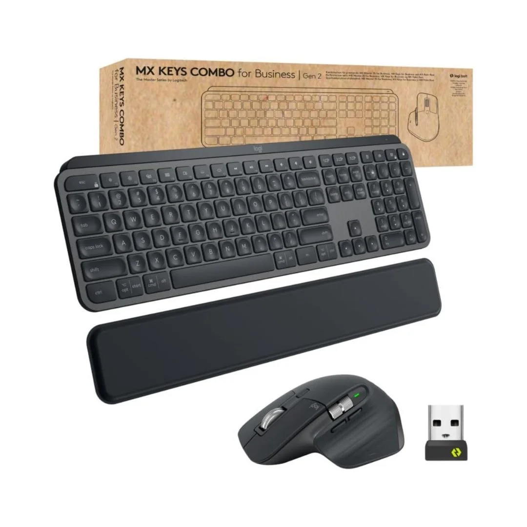 Logitech MX Keys S Wireless and Bluetooth Keyboard + Palmrest and Mouse Rechargeable Combo - Graphite - 920-011614